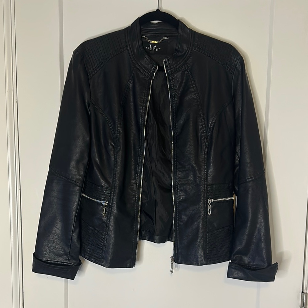 Coalition Faux Black Leather Jacket Tailored Structured